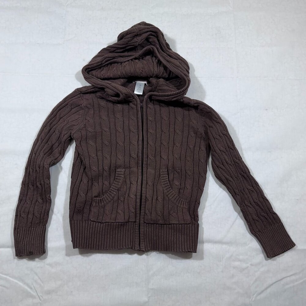 Vintage Old Navy Girls Y2K Brown Cable Knit Full Zip Up Sweater Toddler Size 5T